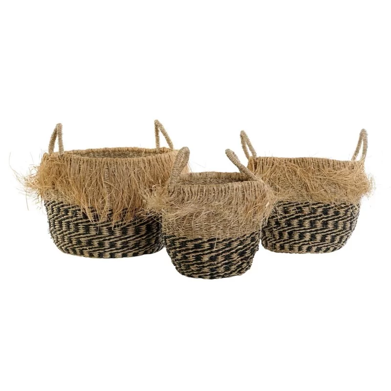 Basket set DKD Home Decor Colonial Fibre Fringe...