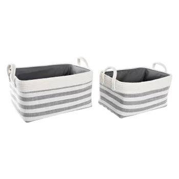 Basket set DKD Home Decor Stripes Grey Cotton (40 x 30 x...