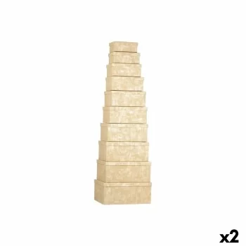 Set of Stackable Organising Boxes Stripes Natural...