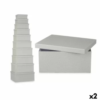 Set of Stackable Organising Boxes Dark grey Cardboard (2...