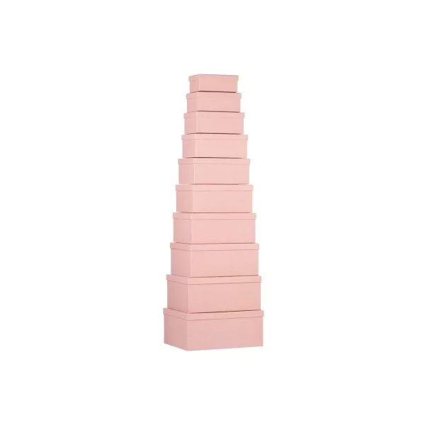 Set of Stackable Organising Boxes Pink Cardboard (2 Units)