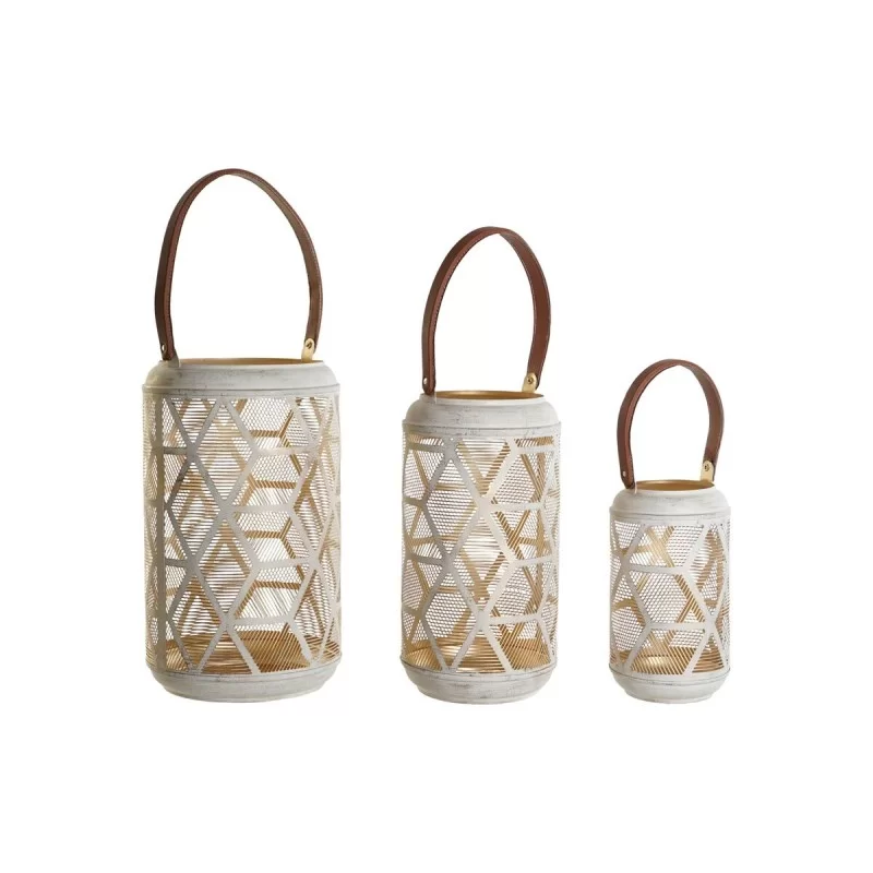 Table Mat Set DKD Home Decor White Golden Leather Metal 25 x 25 x 45 cm (3 Units)