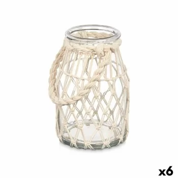 Candleholder Tin White Transparent Glass Rope 14 x 21 cm...