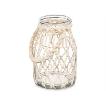 Candleholder Tin White Transparent Glass Rope 14 x 21 cm... 2