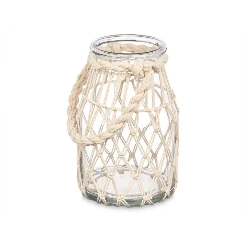 Candleholder Tin White Transparent Glass Rope...