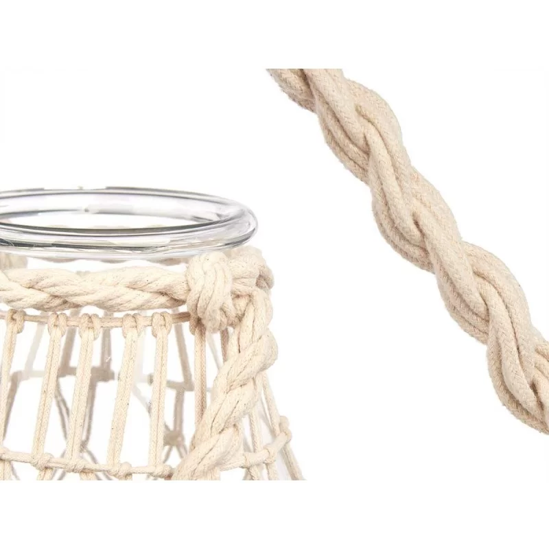 Candleholder Tin White Transparent Glass Rope...