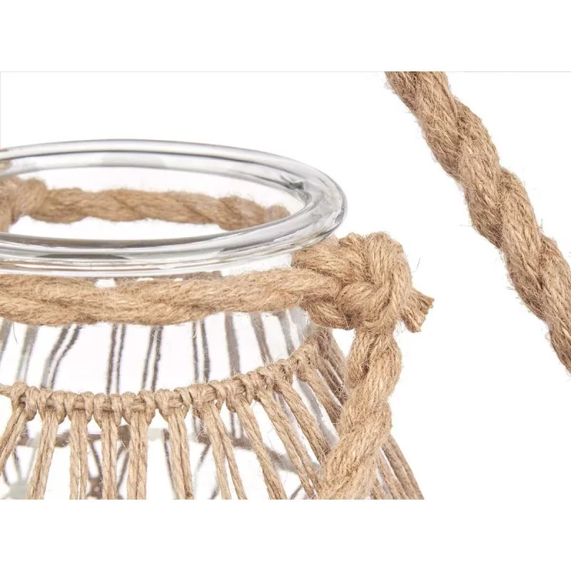 Candleholder Tin Transparent Natural Glass Rope...