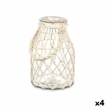 Candleholder Tin White Transparent Glass Rope 17 x 25 cm...