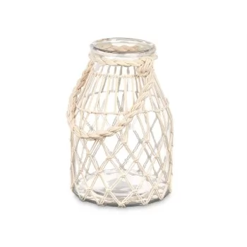 Candleholder Tin White Transparent Glass Rope 17 x 25 cm... 2