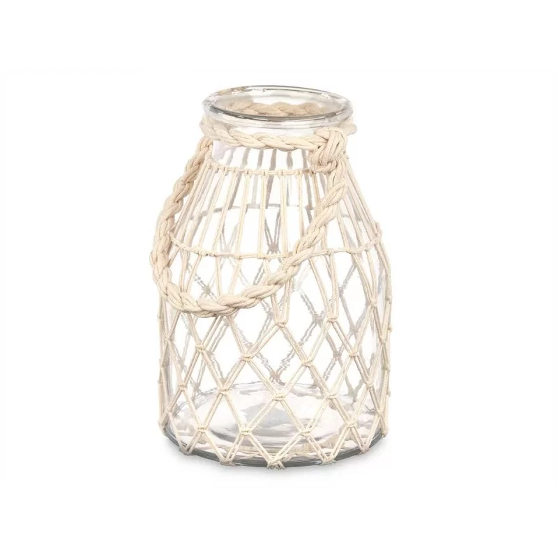 Candleholder Tin White Transparent Glass Rope...