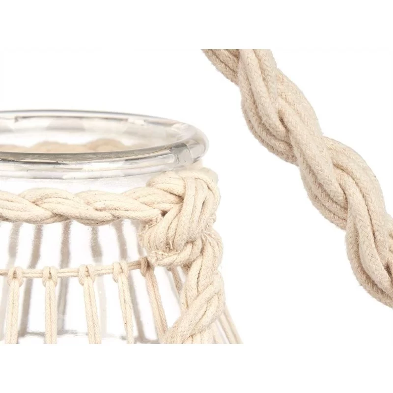 Candleholder Tin White Transparent Glass Rope...