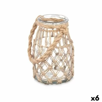 Candleholder Tin Transparent Natural Glass Rope 14 x 21...