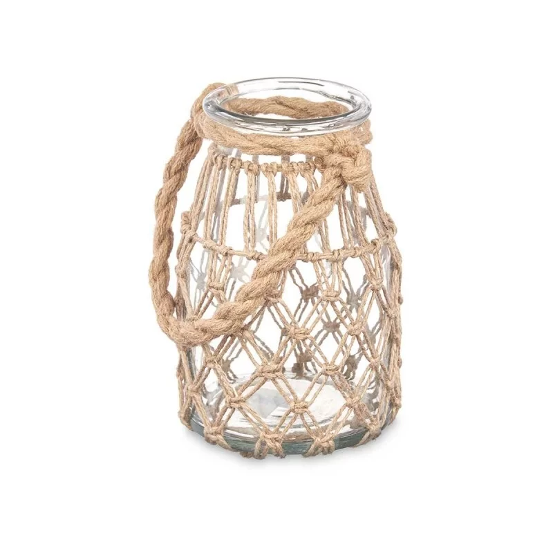 Candleholder Tin Transparent Natural Glass Rope...