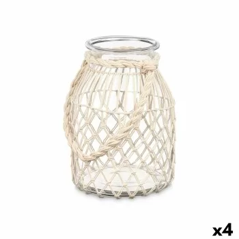 Candleholder Tin White Transparent Glass Rope 20 x 30 cm...