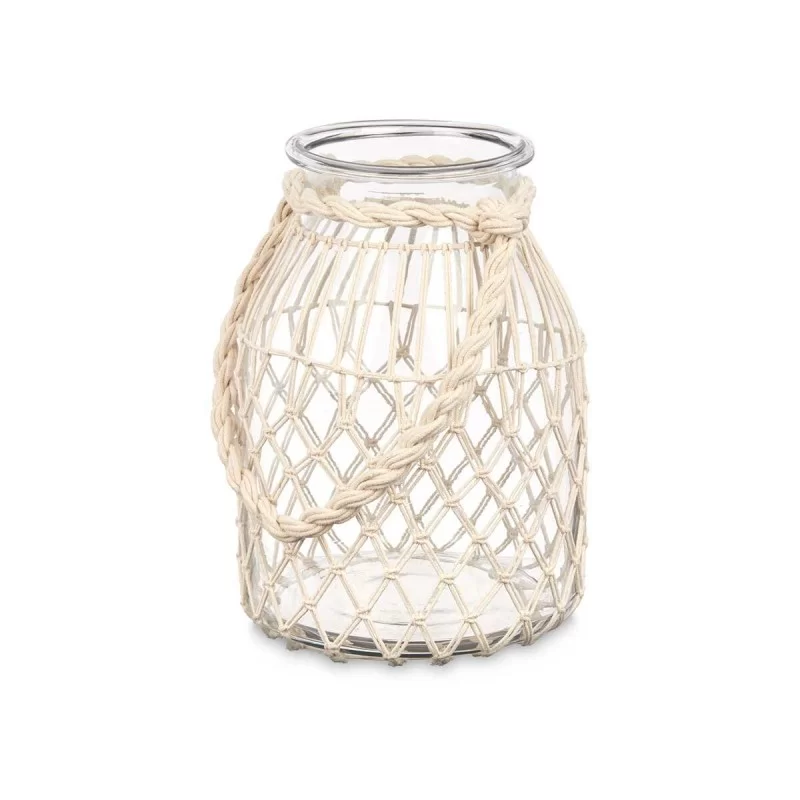 Candleholder Tin White Transparent Glass Rope...