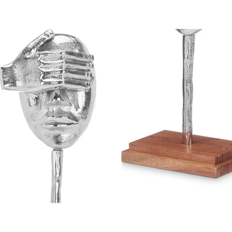 Decorative Figure Face Silver Wood Metal 16 x...