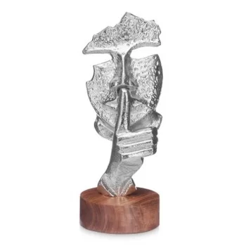 Decorative Figure Face Silver Wood Metal 12 x 29 x 11 cm 2