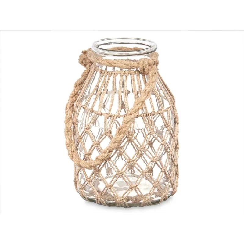 Candleholder Tin Transparent Natural Glass Rope...