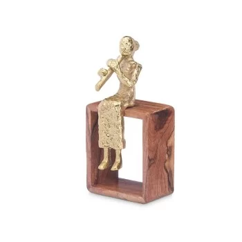 Decorative Figure Recorder Brown Wood Metal 13 x 27 x 13 cm 2