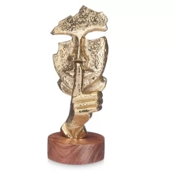 Decorative Figure Face Golden Wood Metal 12 x 29 x 11 cm 2
