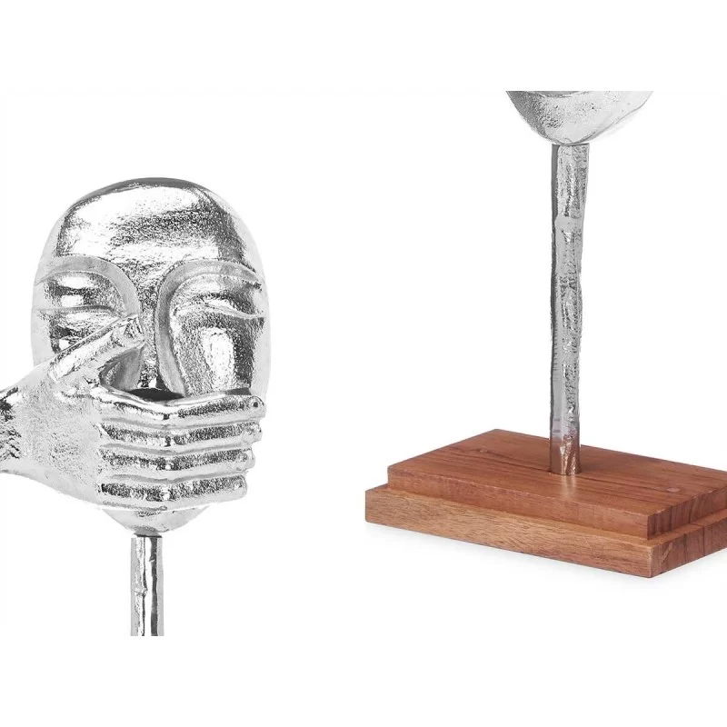 Decorative Figure Face Silver Wood Metal 17 x...