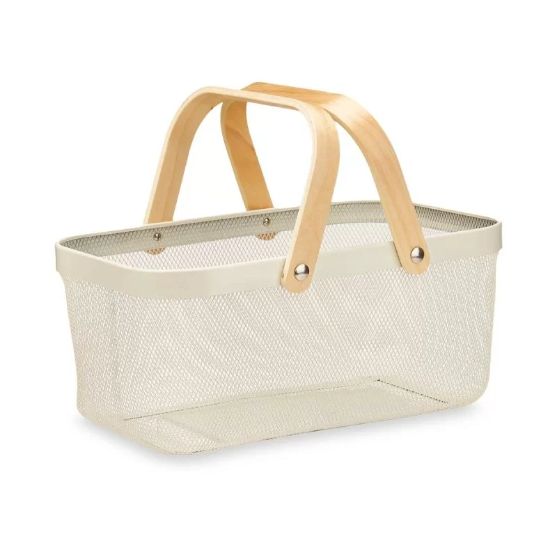 Basket White Wood Metal 42,5 x 18 x 26,5 cm (6...