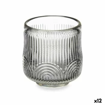 Candleholder Stripes Grey Crystal 7,5 x 7,8 x 7,5 cm (12...