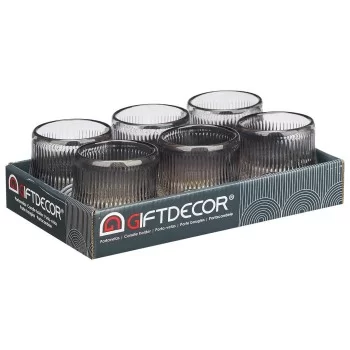 Candleholder Stripes Grey Crystal 7,5 x 7,8 x 7,5 cm (12... 2