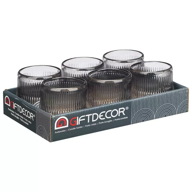 Candleholder Stripes Grey Crystal 7,5 x 7,8 x...
