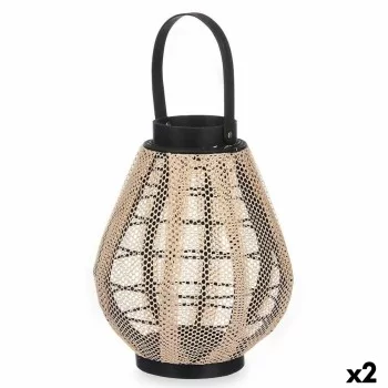 Candleholder Lantern With handle Beige Wood Cloth 25 x 30...