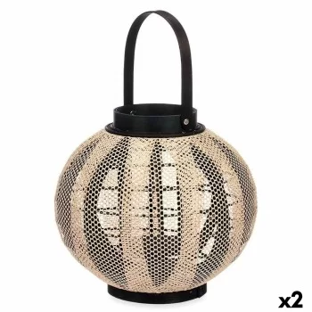 Candleholder Lantern With handle Beige Wood Cloth 30 x 30...