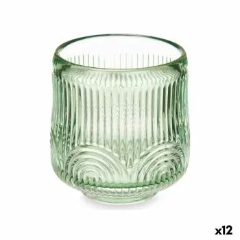 Candleholder Stripes Green Crystal 7,5 x 7,8 x 7,5 cm (12...