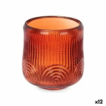 Candleholder Stripes Orange Crystal 9 x 9,5 x 9 cm (12...