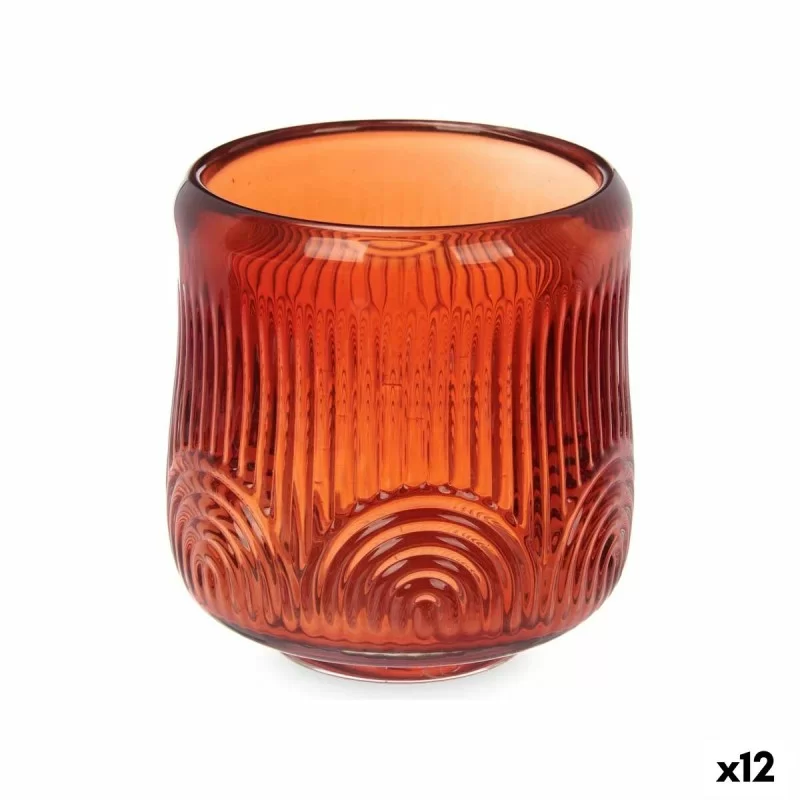 Candleholder Stripes Orange Crystal 9 x 9,5 x 9 cm (12 Units)