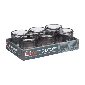 Candleholder Stripes Grey Crystal 9 x 9,5 x 9 cm (12 Units) 2