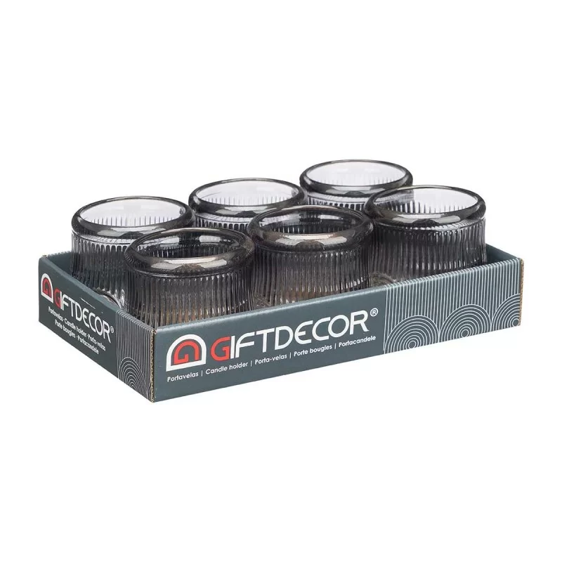 Candleholder Stripes Grey Crystal 9 x 9,5 x 9...