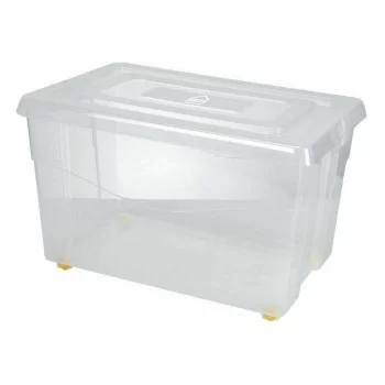 Storage Box with Wheels With lid Transparent 60 L (6 Units) 2