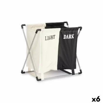 Laundry basket White Black Metal 60 x 34 x 56 cm Double...