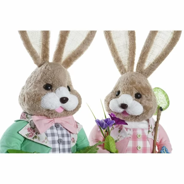 Decorative Figure DKD Home Decor 25 x 23 x 66 cm Pink Brown Rabbit Green (2 Units)