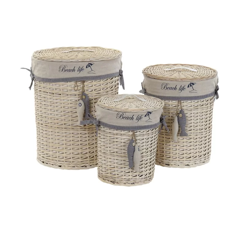 Basket set DKD Home Decor 47 x 47 x 56 cm Beige Blue 3 Pieces Spirals