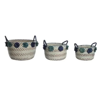 Basket set DKD Home Decor 46 x 44 x 34 cm Pompoms...