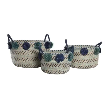 Basket set DKD Home Decor 46 x 44 x 34 cm Pompoms... 2