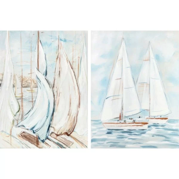 Canvas DKD Home Decor 90 x 3,5 x 120 cm 90 x 3,7 x 120 cm Yachts Mediterranean (2 Units)