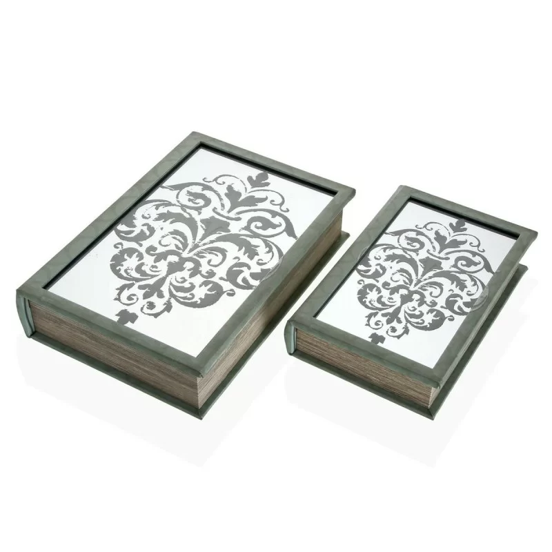 Decorative box Versa Book Canvas Mirror MDF Wood 7 x 30 x 21 cm