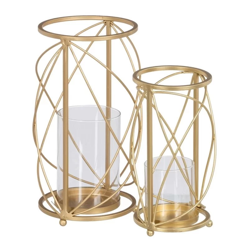 Candleholder Crystal Golden Metal 17 x 17 x 30 cm (2 Units)