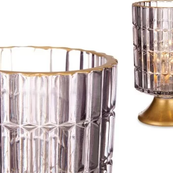LED Lantern Metal Grey Golden Glass (10,7 x 18 x 10,7 cm) 2