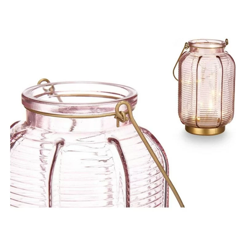LED Lantern Stripes Pink Golden Glass (13,5 x...