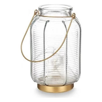 LED Lantern Stripes Golden Transparent Glass (13,5 x 22 x...