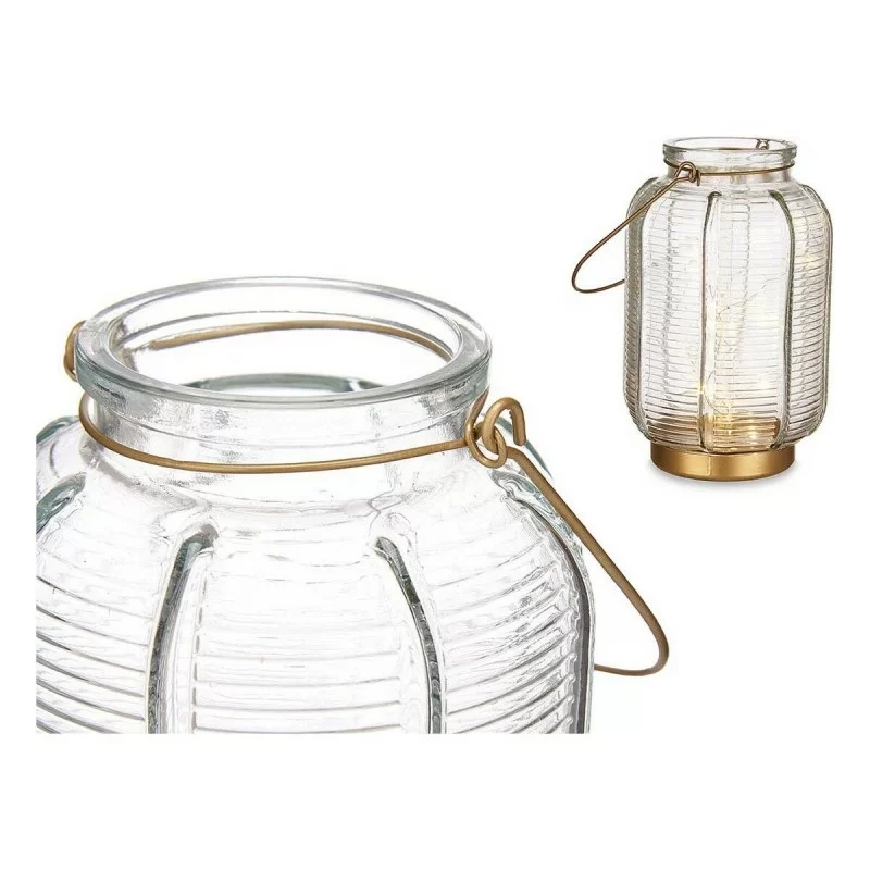 LED Lantern Stripes Golden Transparent Glass...