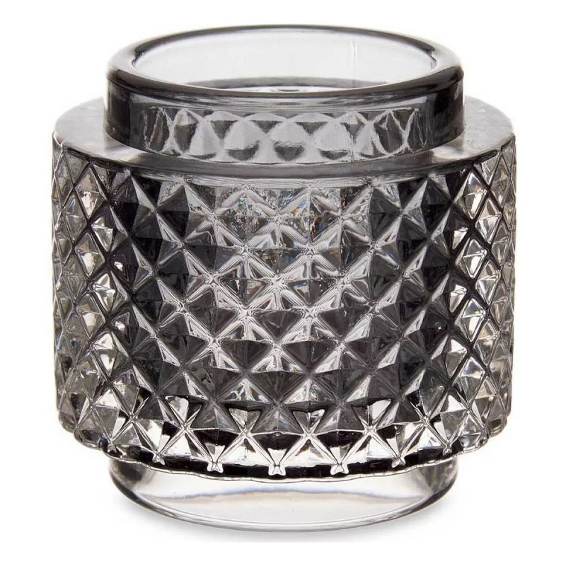 Candleholder 9 x 8,8 x 9 cm Grey Glass